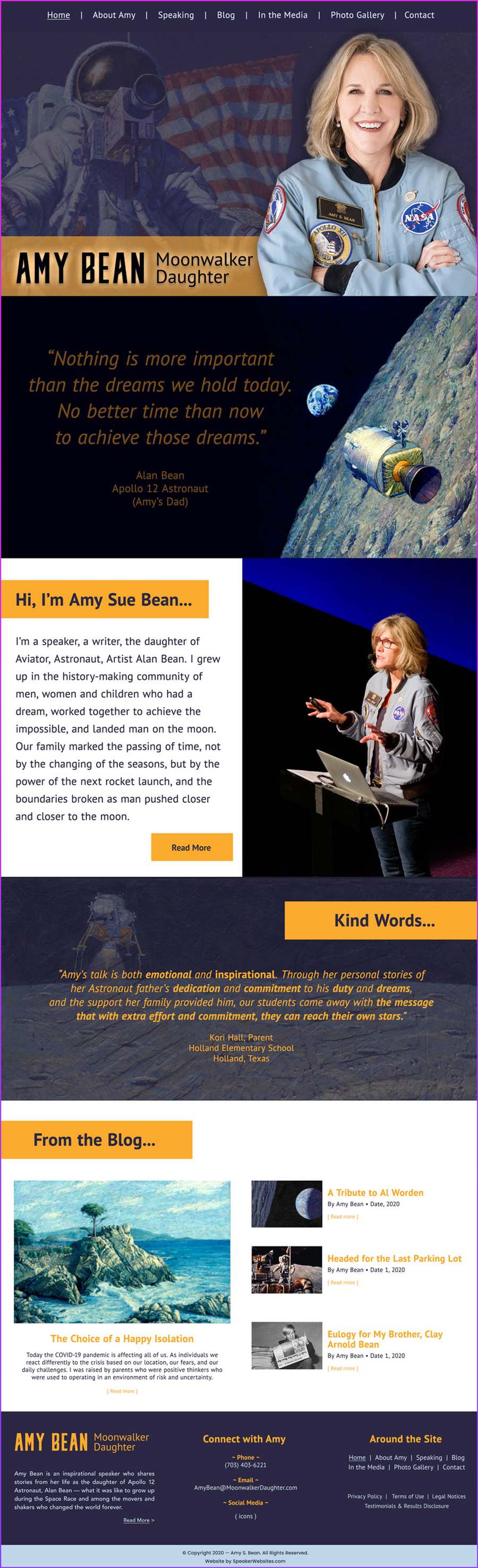 Full-length screenshot of Amy Bean's speaker website designed by SpeakerWebsites.com