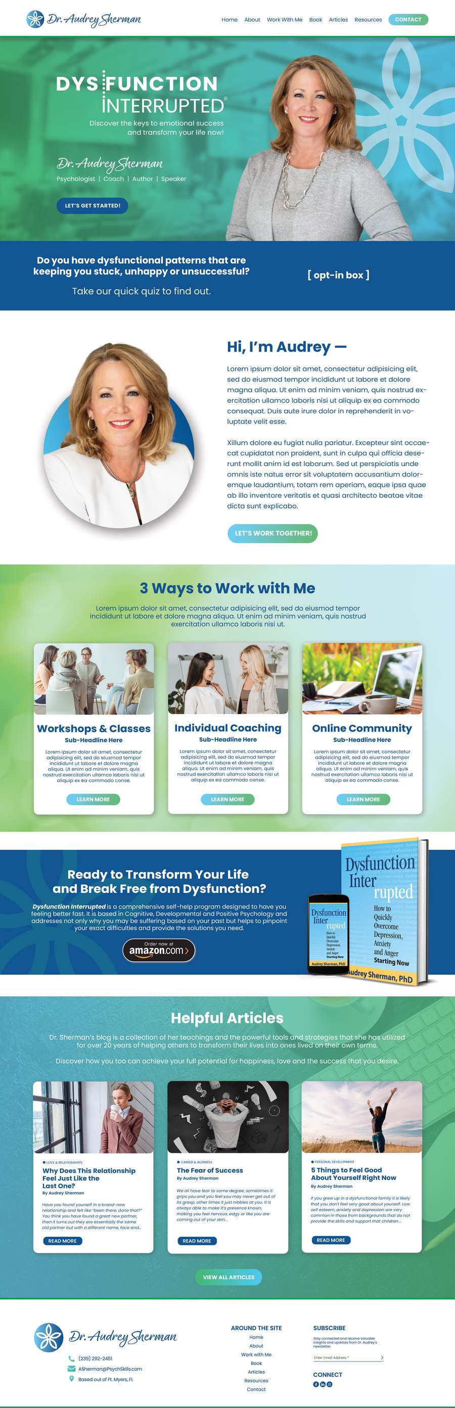 Full-length screenshot of Dr. Audrey Sherman's speaker website designed by SpeakerWebsites.com