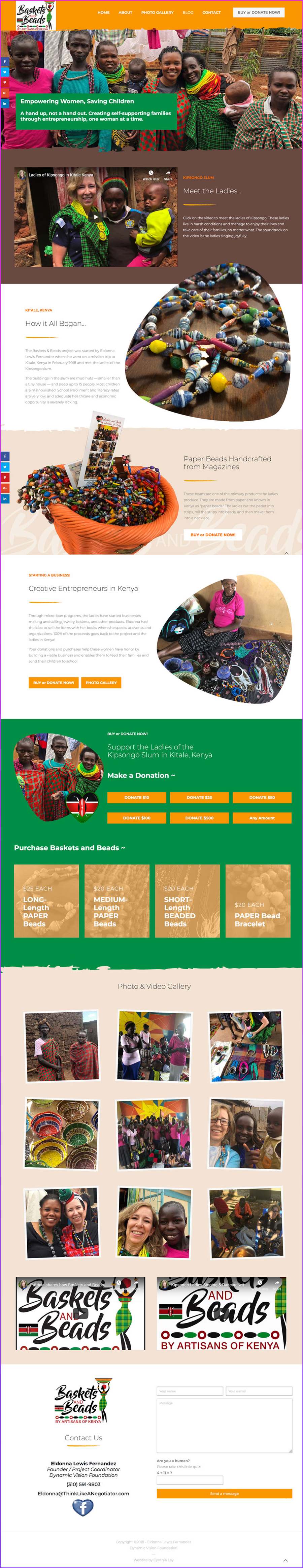 Full-length screenshot of Baskets &amp; Beads Kenya's speaker website designed by SpeakerWebsites.com