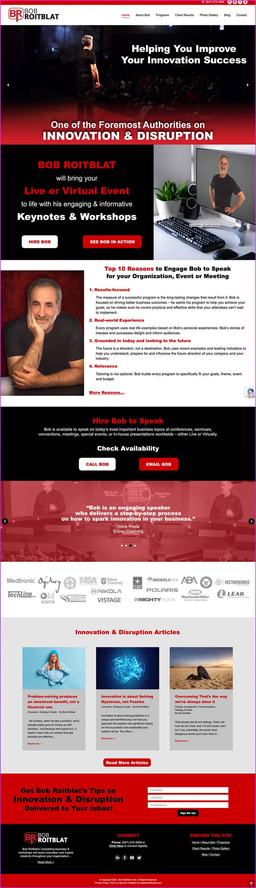 Full-length screenshot of Bob Roitblat's speaker website designed by SpeakerWebsites.com