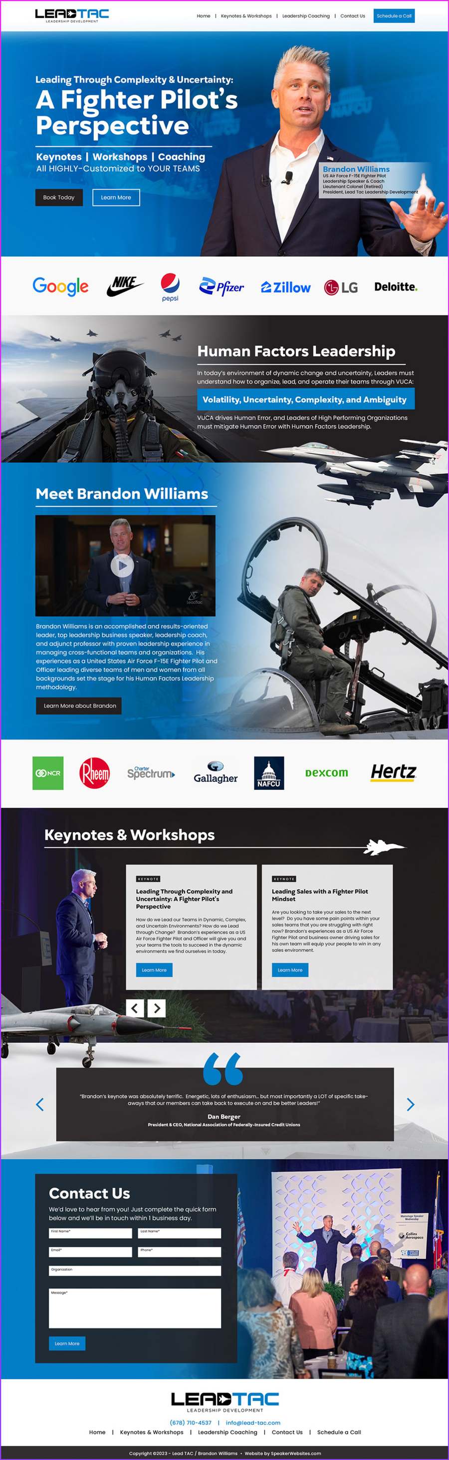 Full-length screenshot of Brandon Williams's speaker website designed by SpeakerWebsites.com