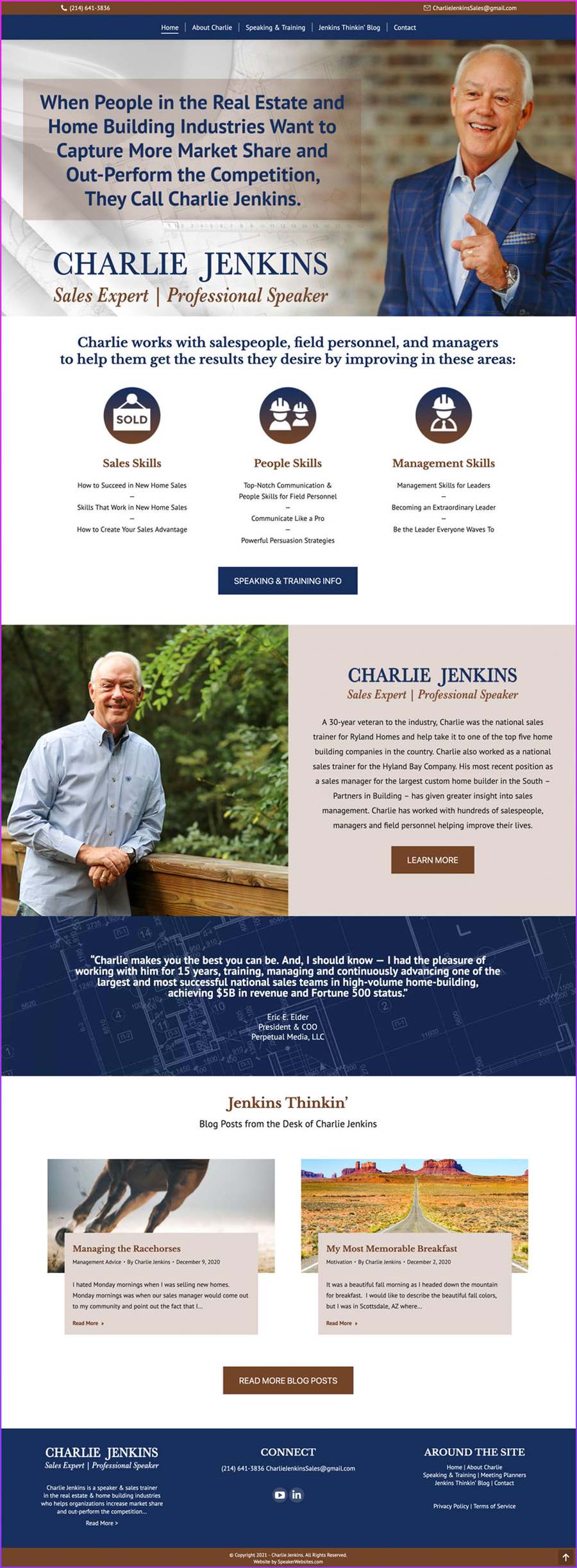 Full-length screenshot of Charlie Jenkins's speaker website designed by SpeakerWebsites.com