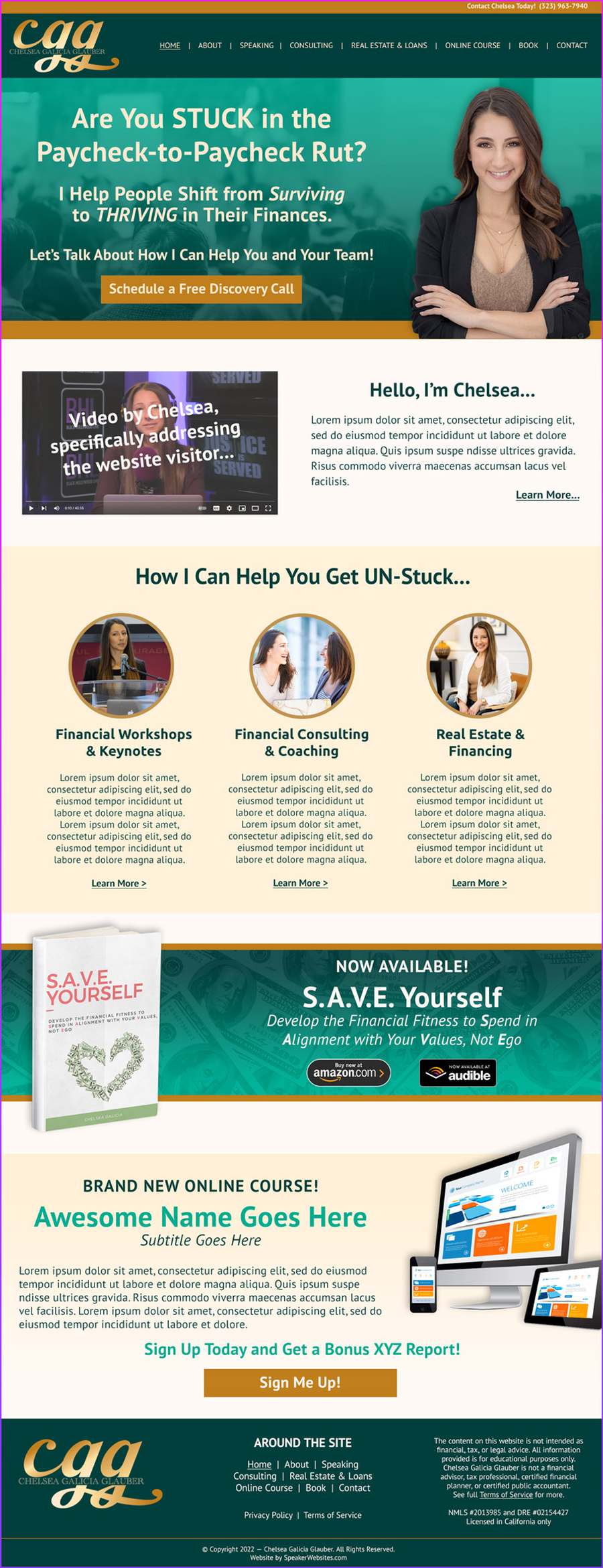 Full-length screenshot of Chelsea Galicia Glauber's speaker website designed by SpeakerWebsites.com