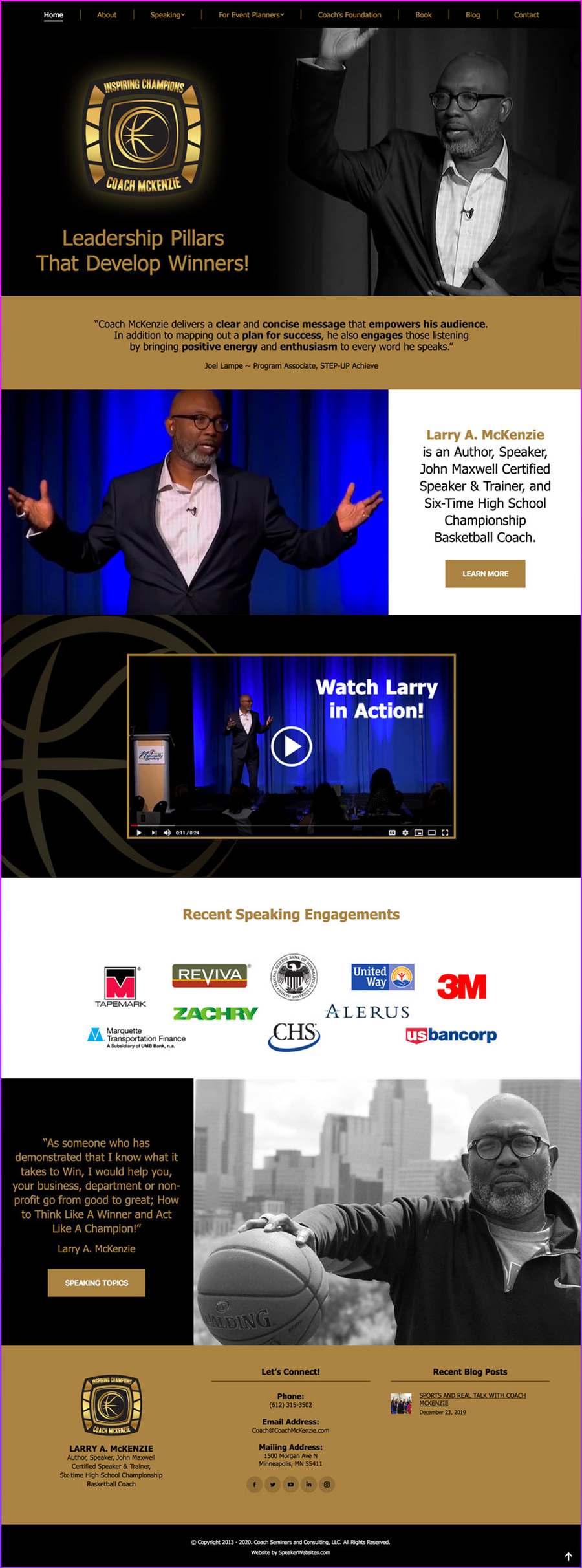 Full-length screenshot of Coach Larry A. McKenzie's speaker website designed by SpeakerWebsites.com