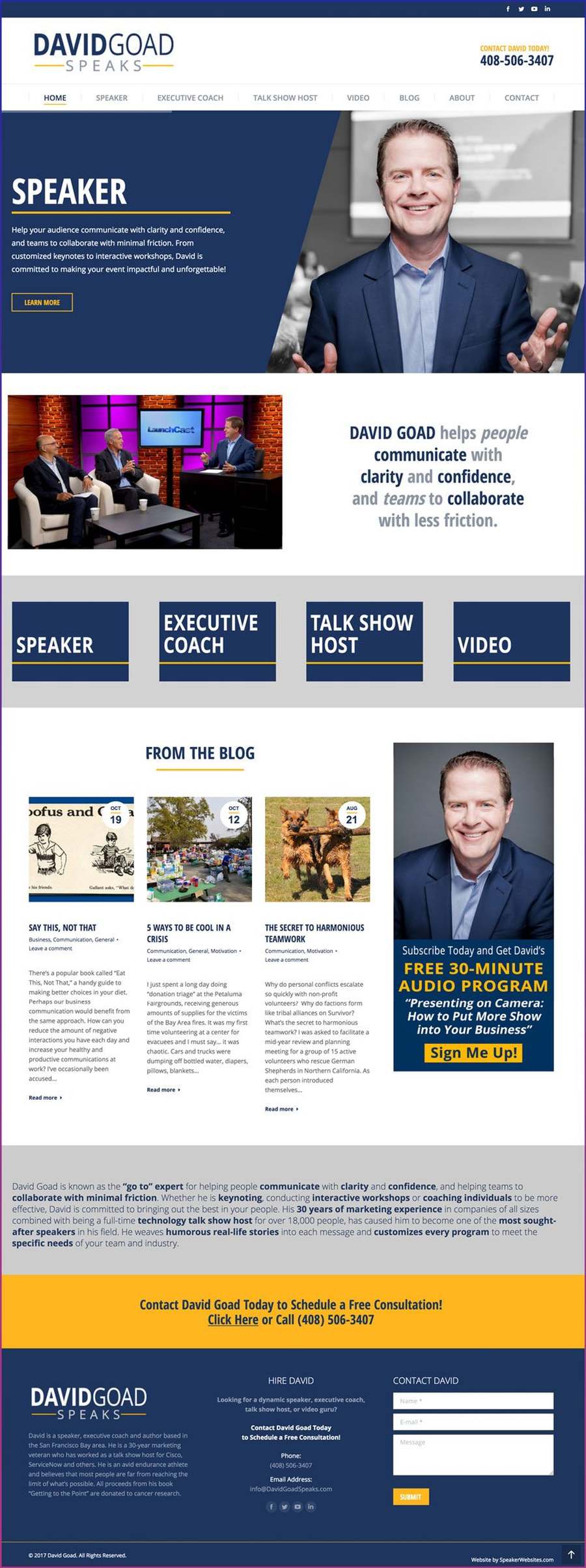 Full-length screenshot of David Goad's speaker website designed by SpeakerWebsites.com