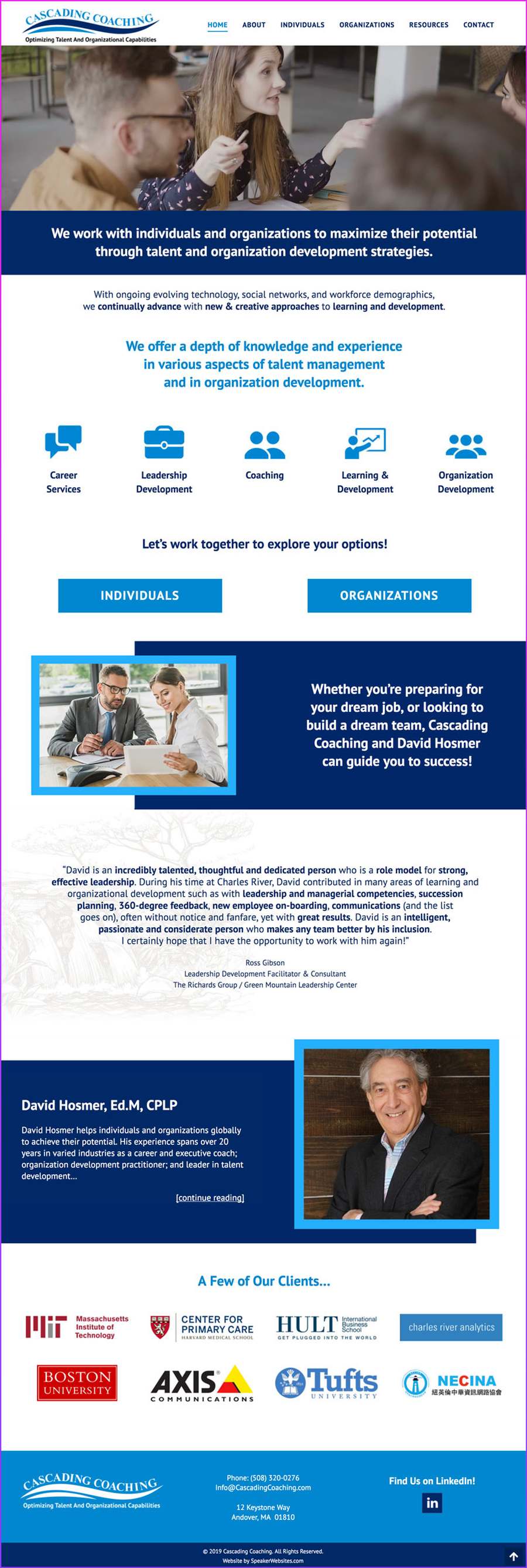 Full-length screenshot of David Hosmer's speaker website designed by SpeakerWebsites.com