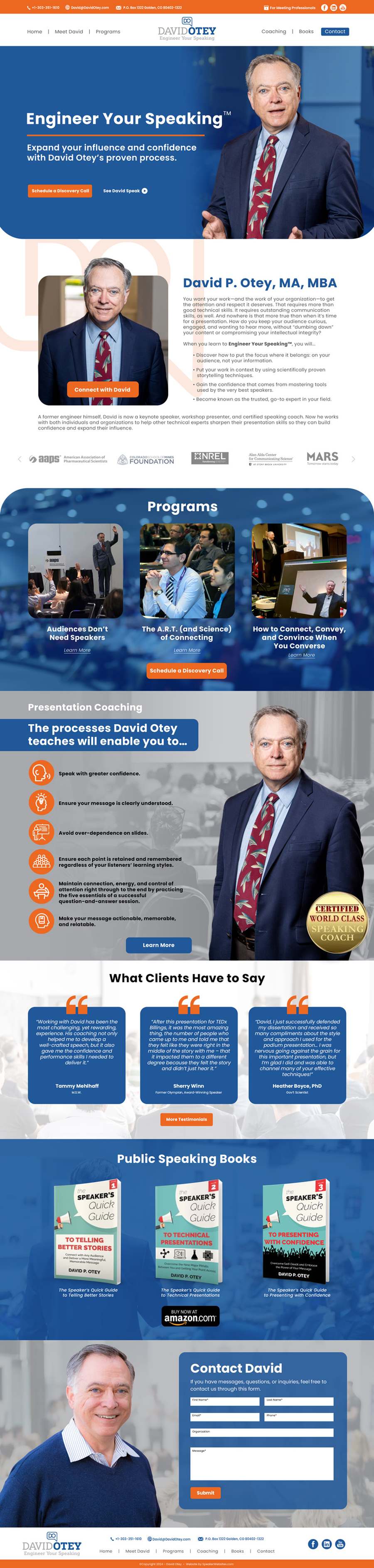 Full-length screenshot of David Otey's speaker website designed by SpeakerWebsites.com