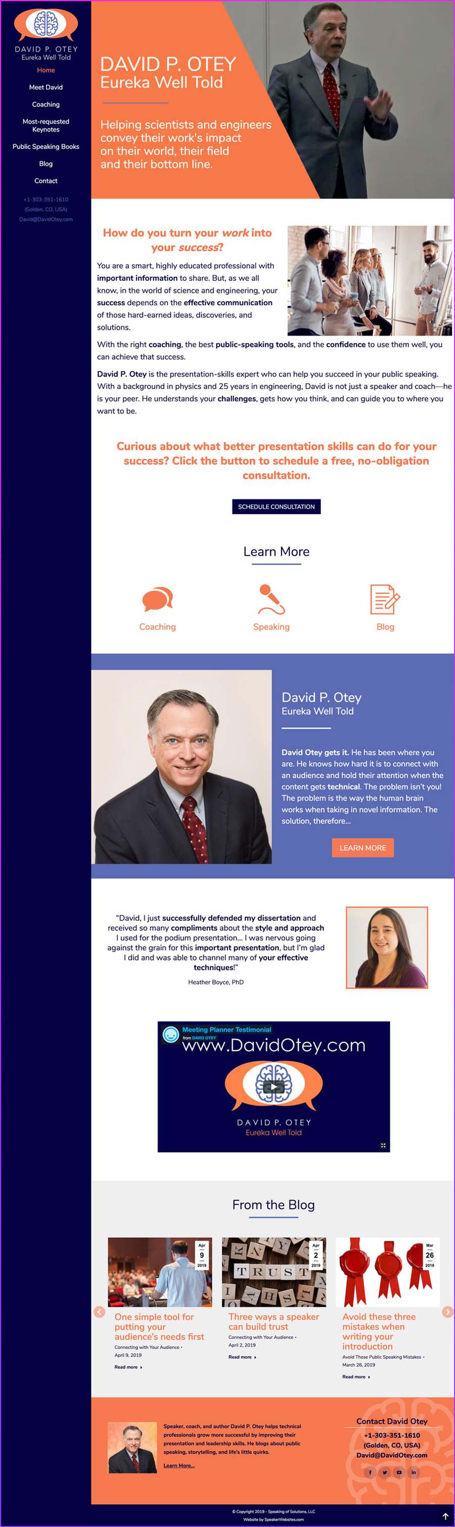 Full-length screenshot of David P. Otey's speaker website designed by SpeakerWebsites.com