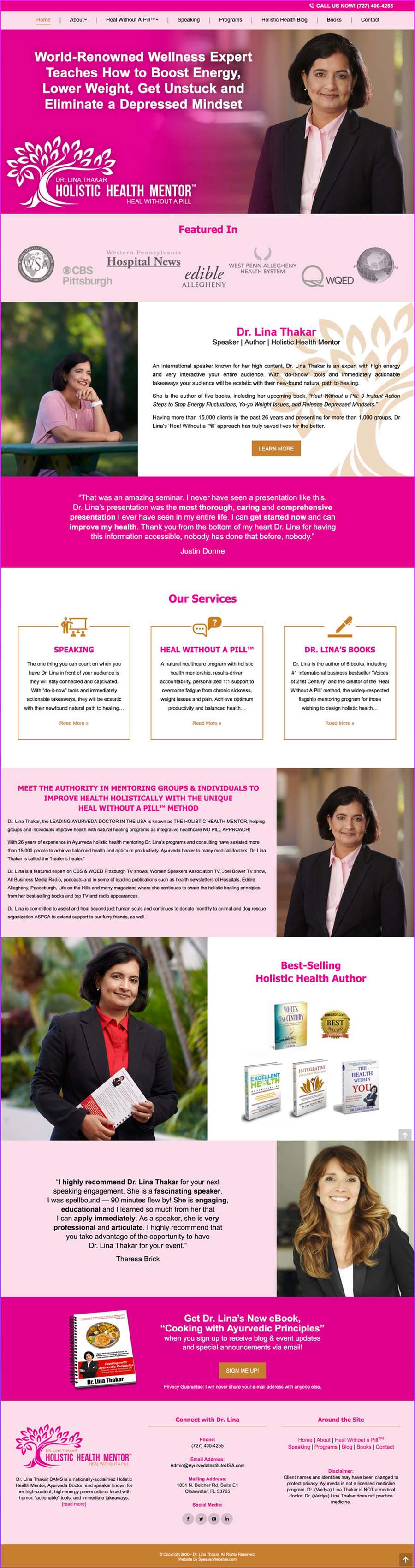 Full-length screenshot of Dr. Lina Thakar's speaker website designed by SpeakerWebsites.com