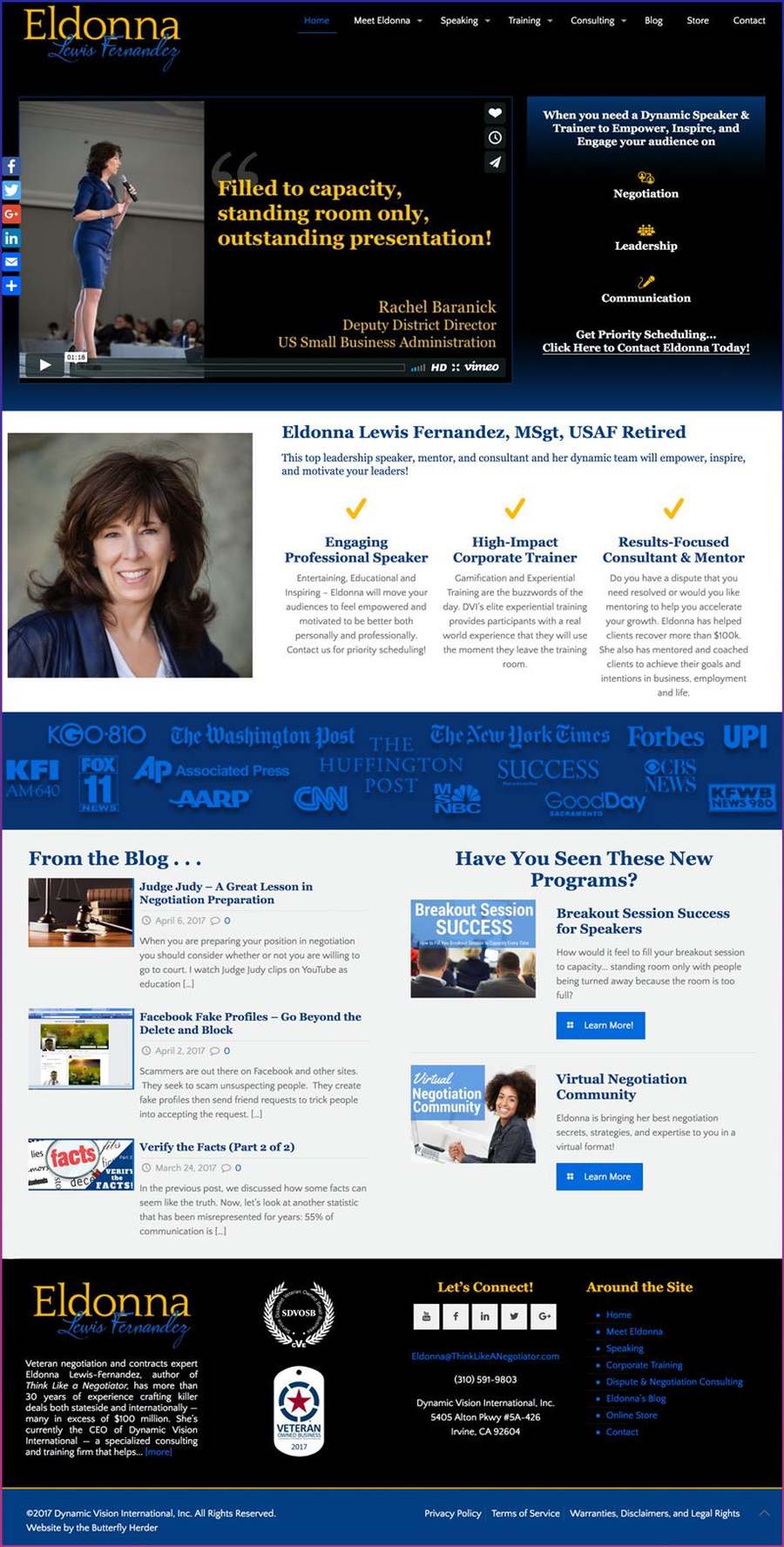 Full-length screenshot of Eldonna Lewis Fernandez's speaker website designed by SpeakerWebsites.com