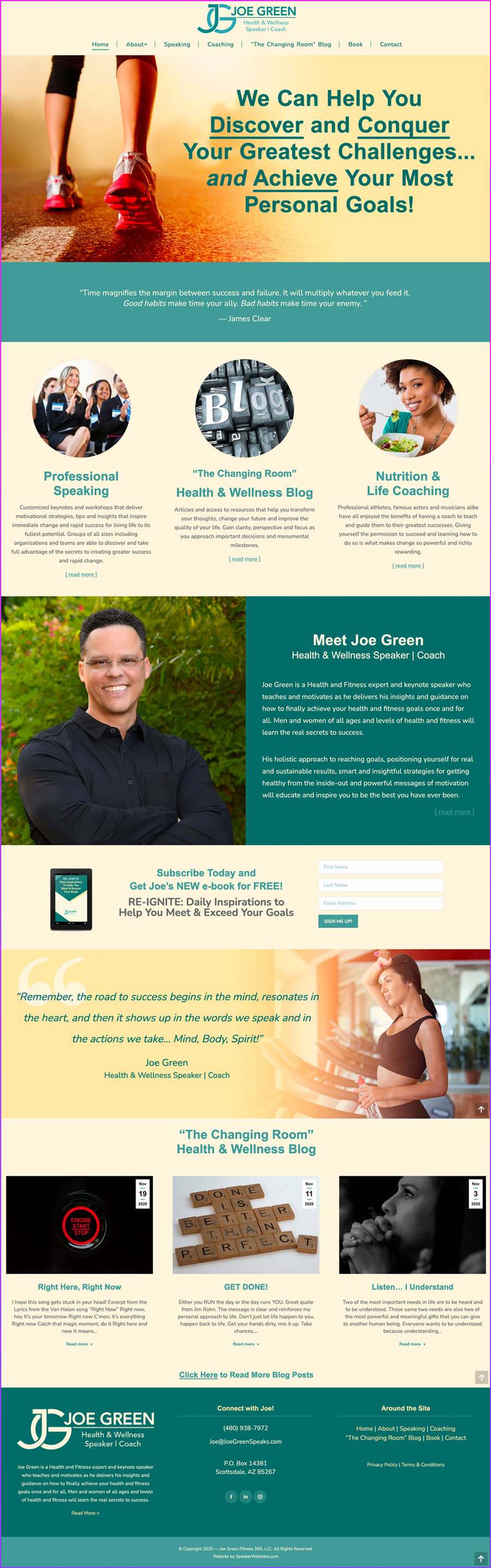Full-length screenshot of Joe Green's speaker website designed by SpeakerWebsites.com
