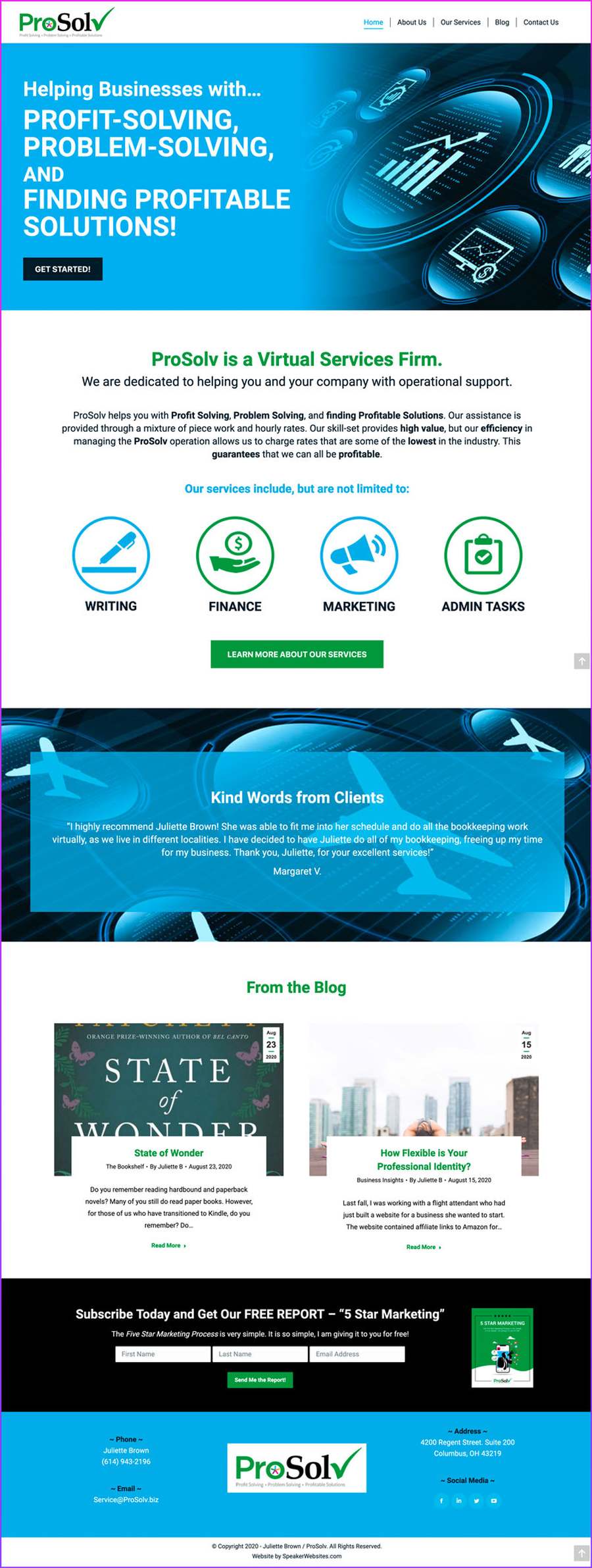 Full-length screenshot of Juliette Brown's speaker website designed by SpeakerWebsites.com