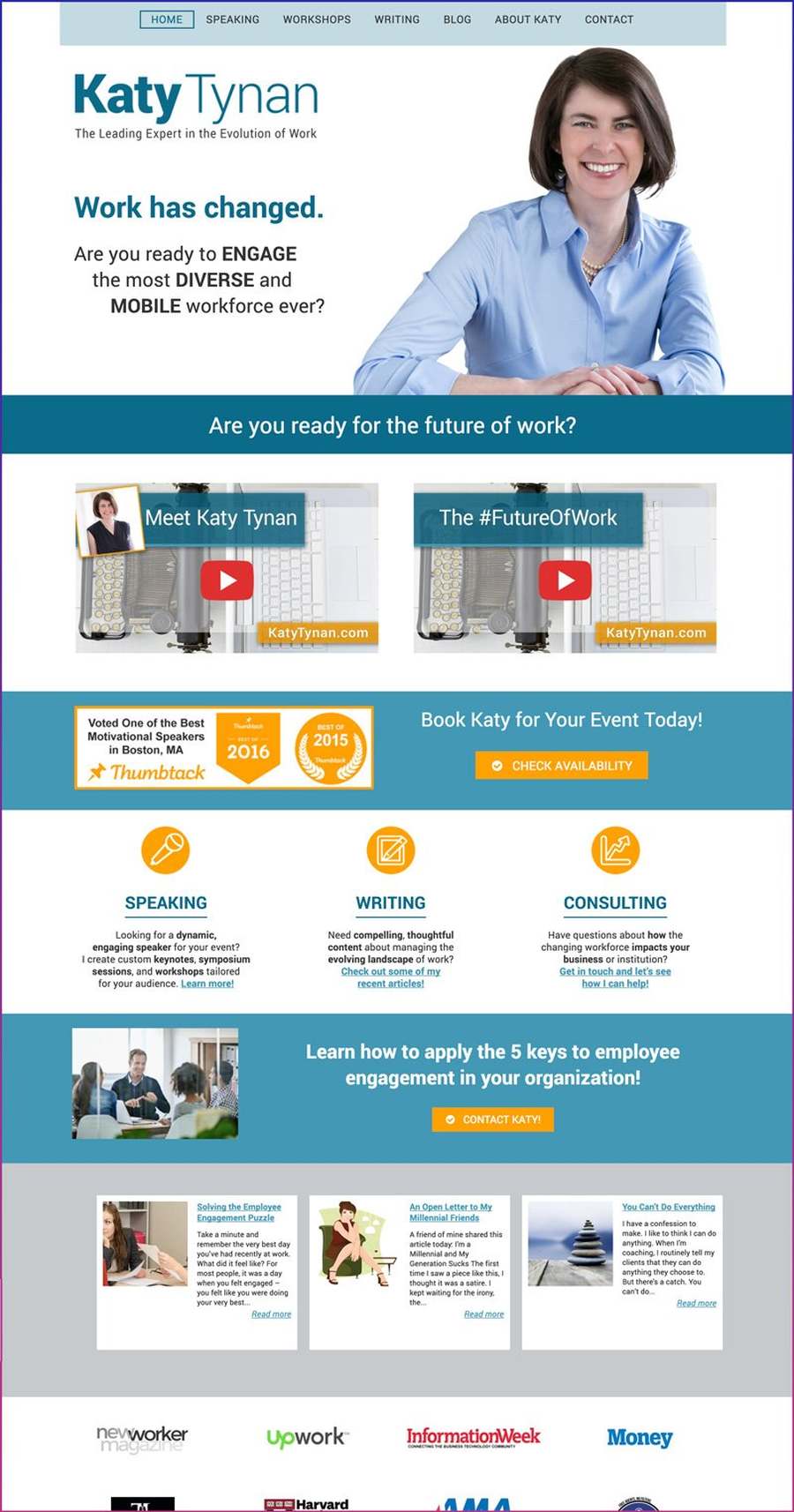 Full-length screenshot of Katy Tynan's speaker website designed by SpeakerWebsites.com