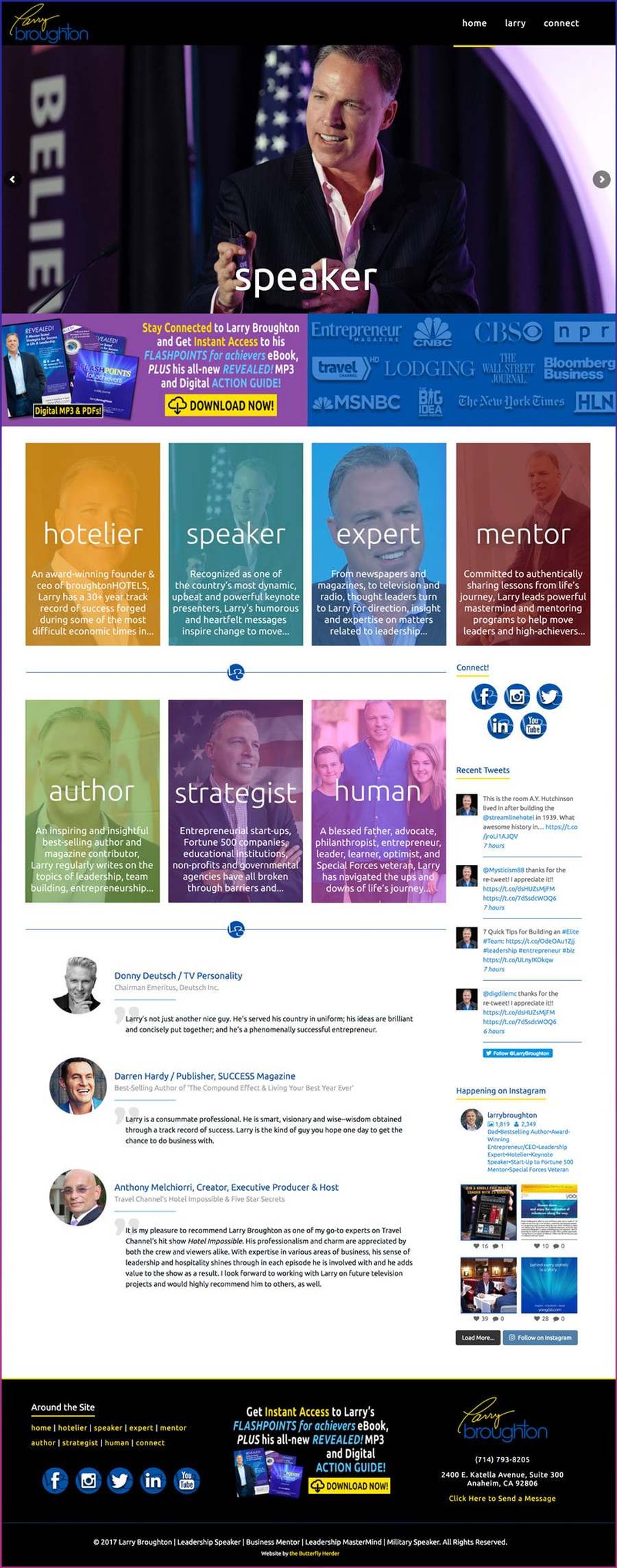 Full-length screenshot of Larry Broughton's speaker website designed by SpeakerWebsites.com