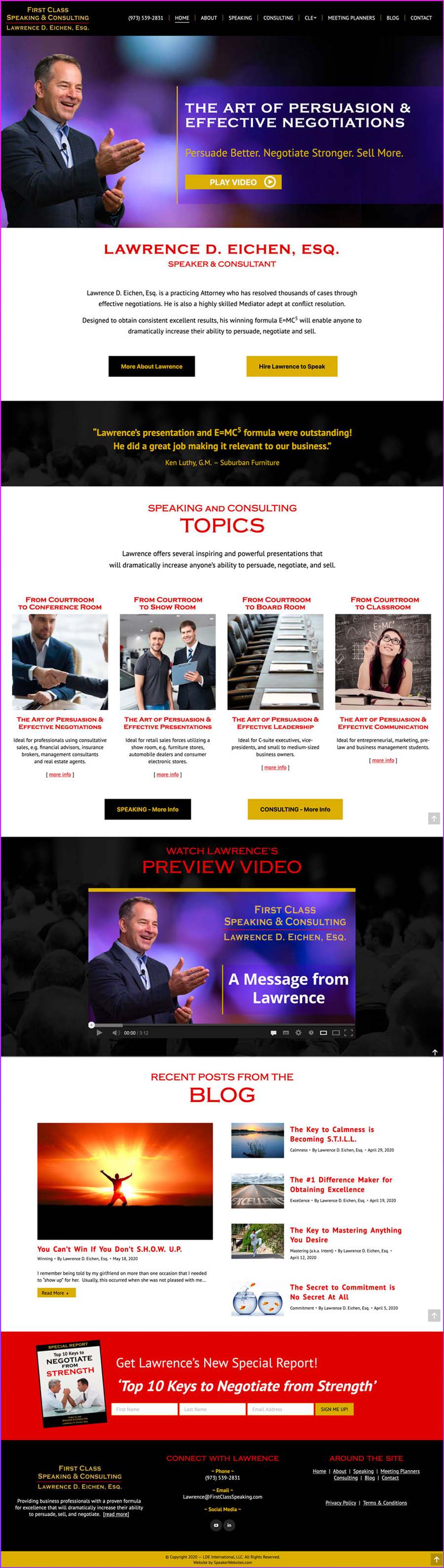 Full-length screenshot of Lawrence D. Eichen, Esq.'s speaker website designed by SpeakerWebsites.com