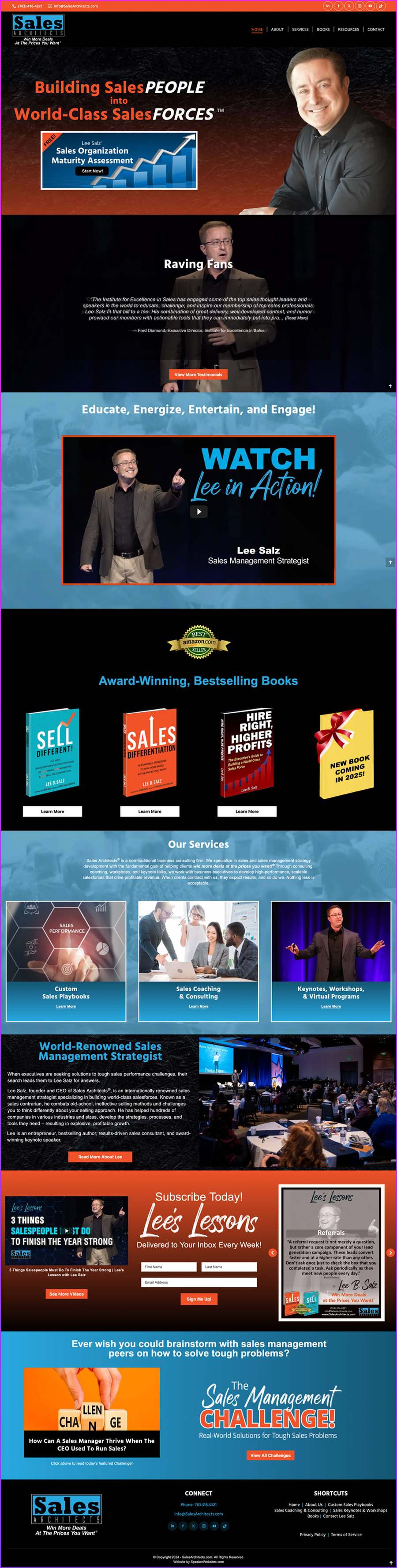 Full-length screenshot of Lee Salz's speaker website designed by SpeakerWebsites.com