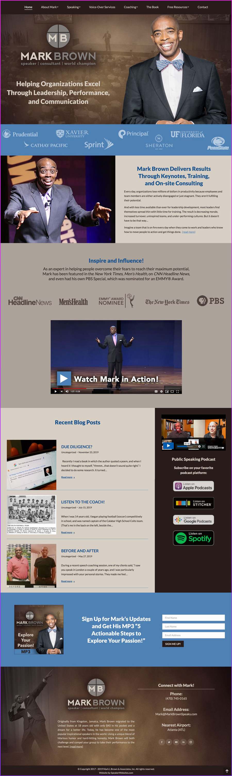 Full-length screenshot of Mark L. Brown, CSP's speaker website designed by SpeakerWebsites.com