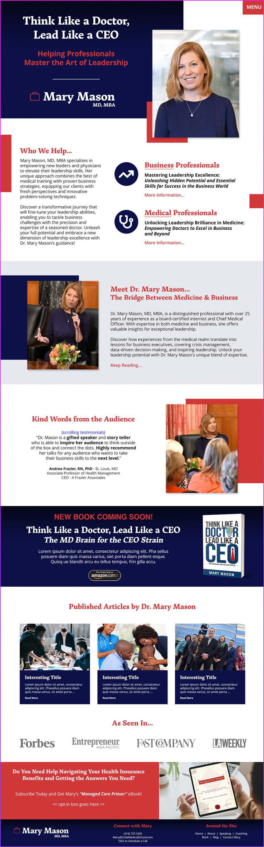 Full-length screenshot of Mary Mason's speaker website designed by SpeakerWebsites.com