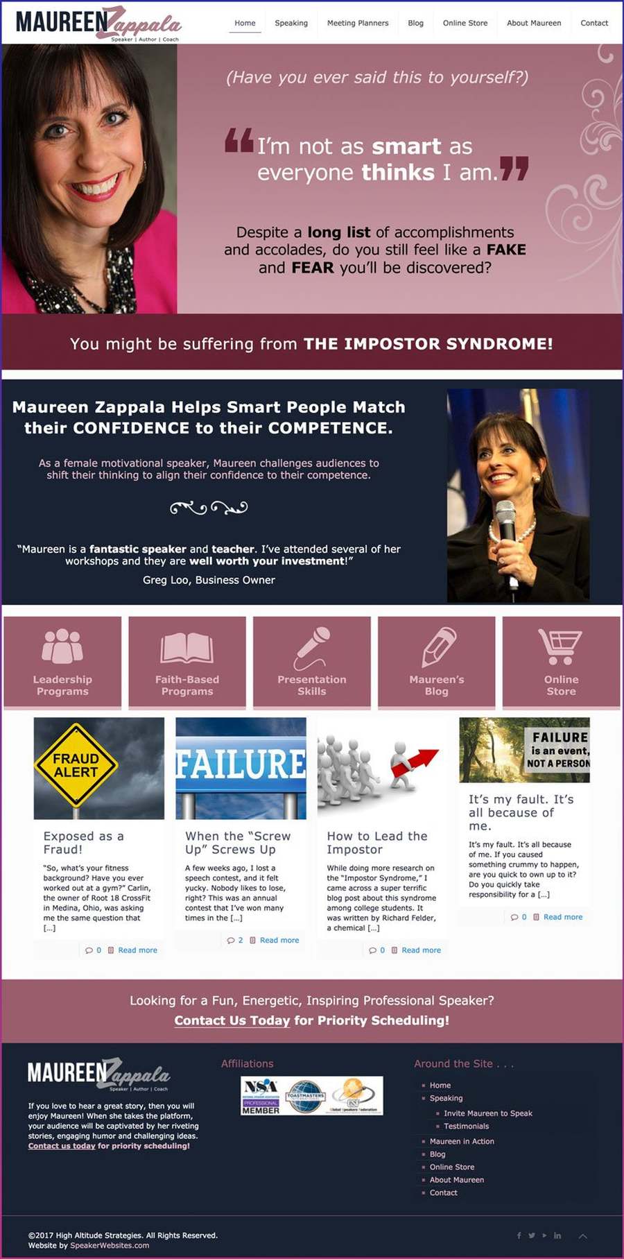 Full-length screenshot of Maureen Zappala's speaker website designed by SpeakerWebsites.com