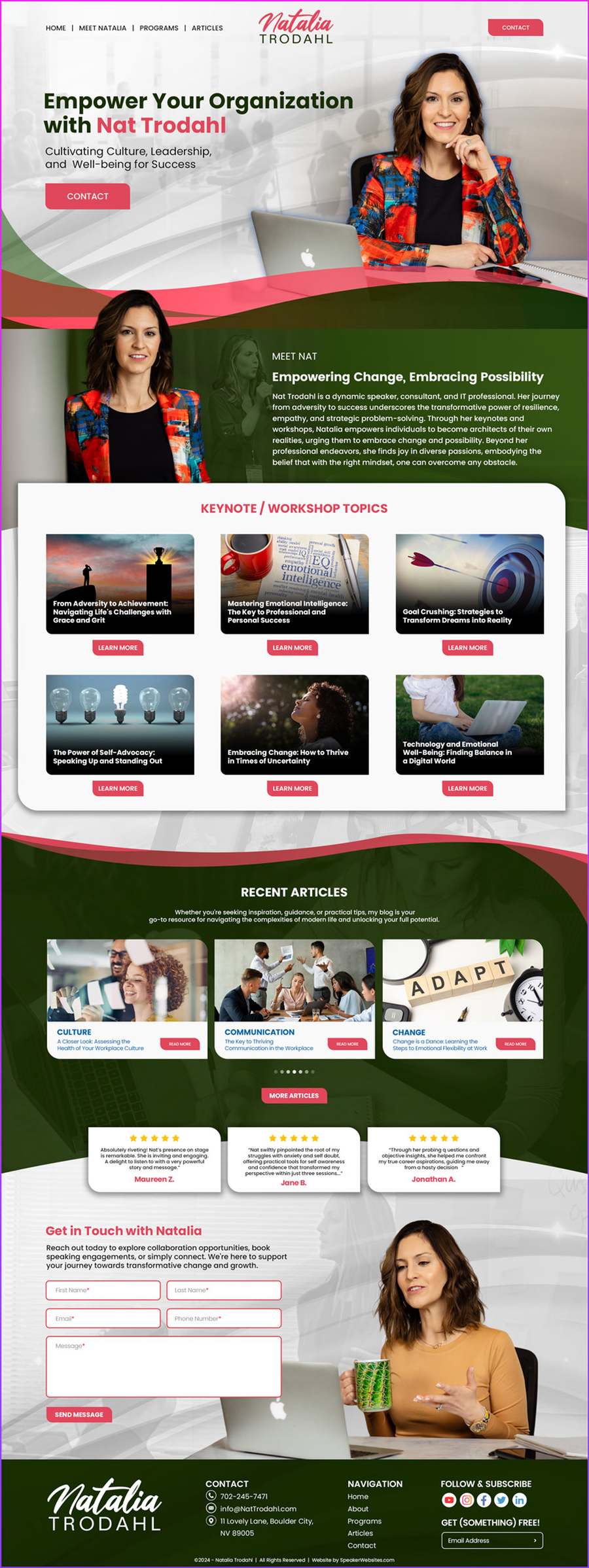 Full-length screenshot of Natalia Trodahl's speaker website designed by SpeakerWebsites.com