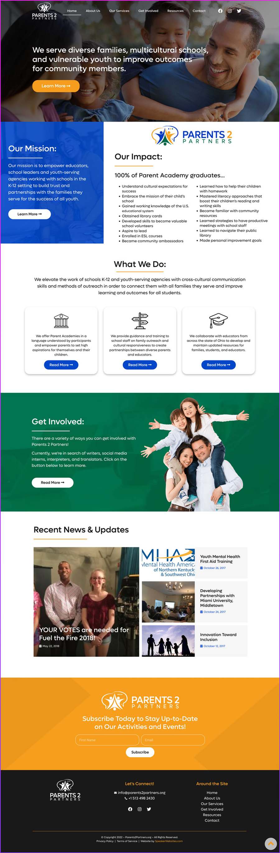 Full-length screenshot of Parents2Partners's speaker website designed by SpeakerWebsites.com