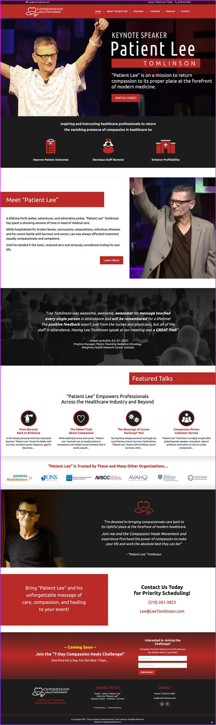 Full-length screenshot of Lee Tomlinson's speaker website designed by SpeakerWebsites.com