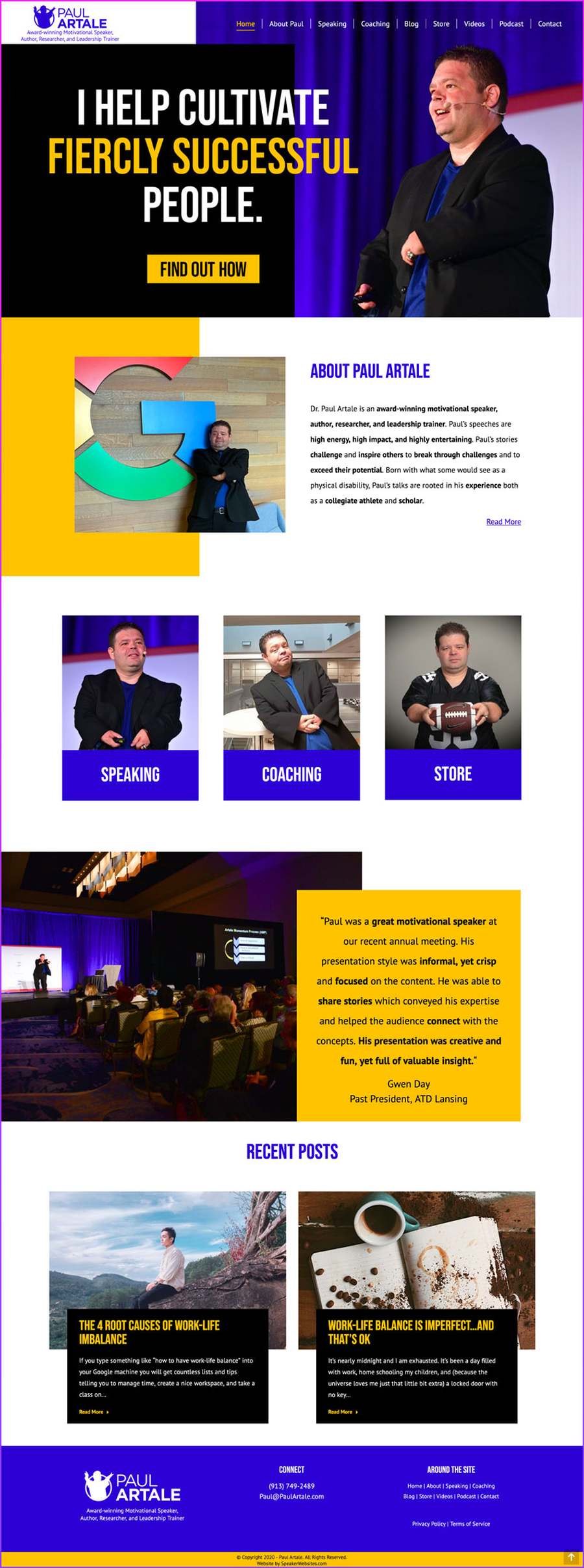 Full-length screenshot of Paul Artale's speaker website designed by SpeakerWebsites.com