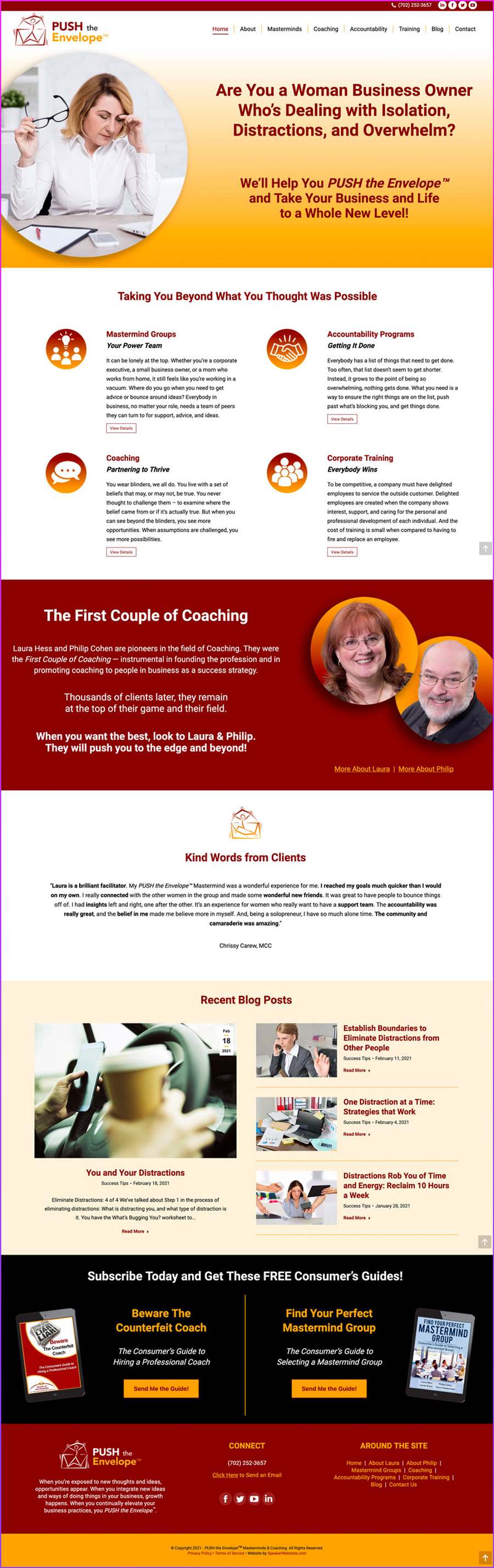 Full-length screenshot of PUSH the Envelope's speaker website designed by SpeakerWebsites.com