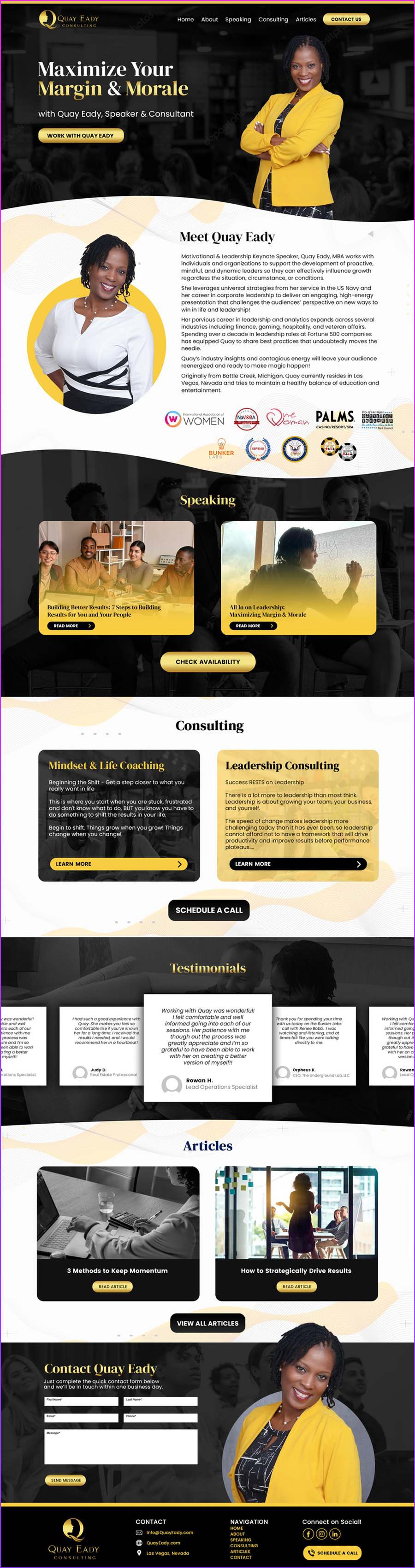 Full-length screenshot of Quay Eady's speaker website designed by SpeakerWebsites.com
