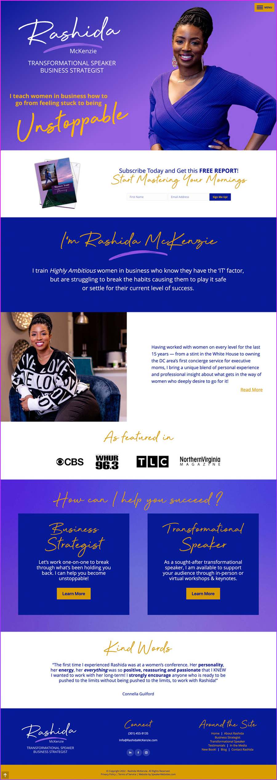 Full-length screenshot of Rashida McKenzie's speaker website designed by SpeakerWebsites.com
