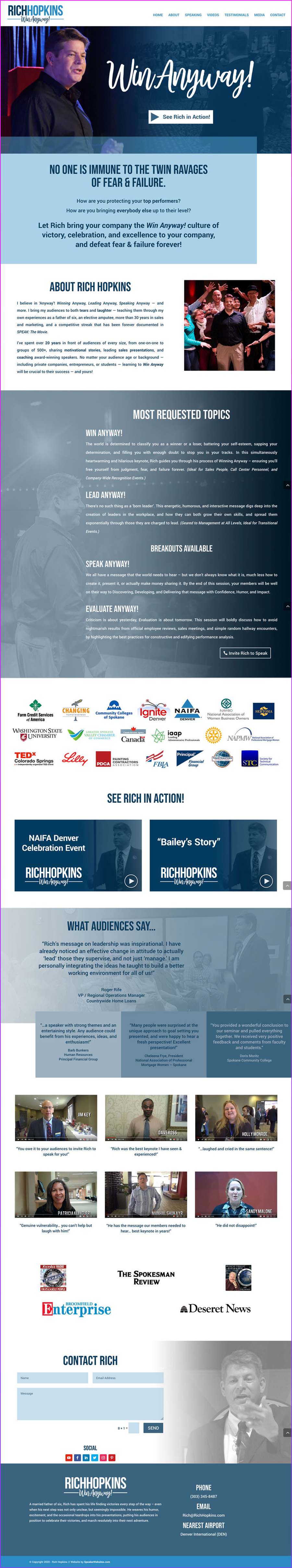Full-length screenshot of Rich Hopkins's speaker website designed by SpeakerWebsites.com