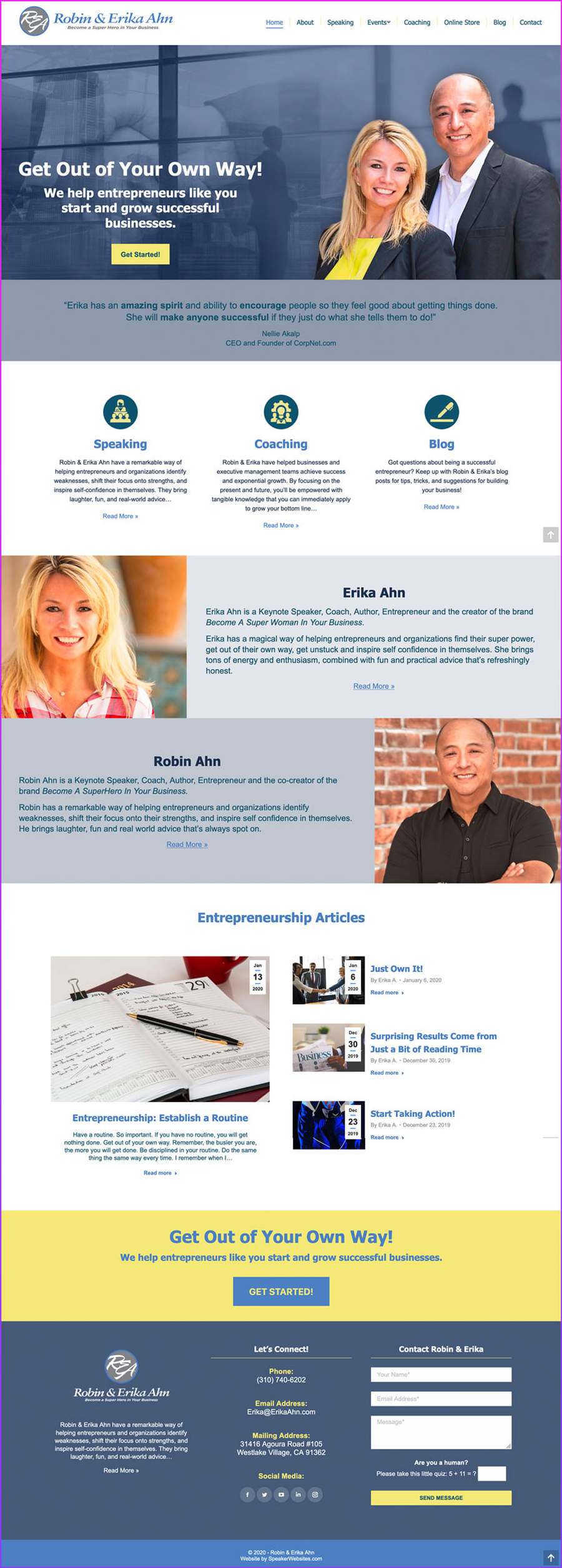 Full-length screenshot of Robin &amp; Erika Ahn's speaker website designed by SpeakerWebsites.com