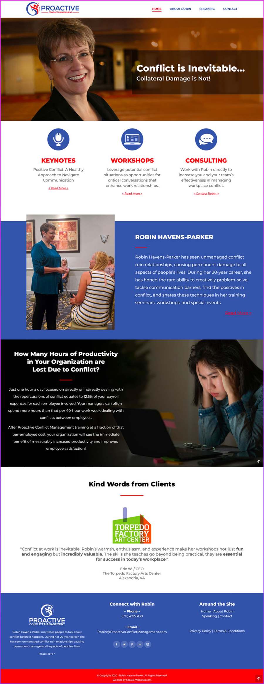 Full-length screenshot of Robin Havens Parker's speaker website designed by SpeakerWebsites.com