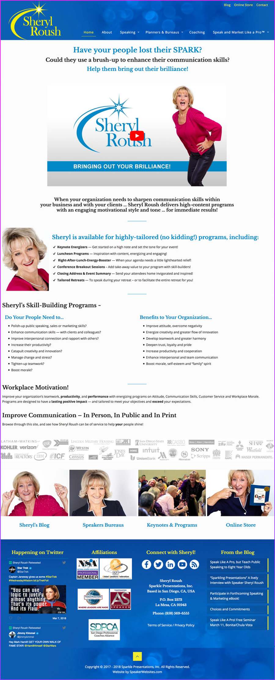 Full-length screenshot of Sheryl Roush's speaker website designed by SpeakerWebsites.com