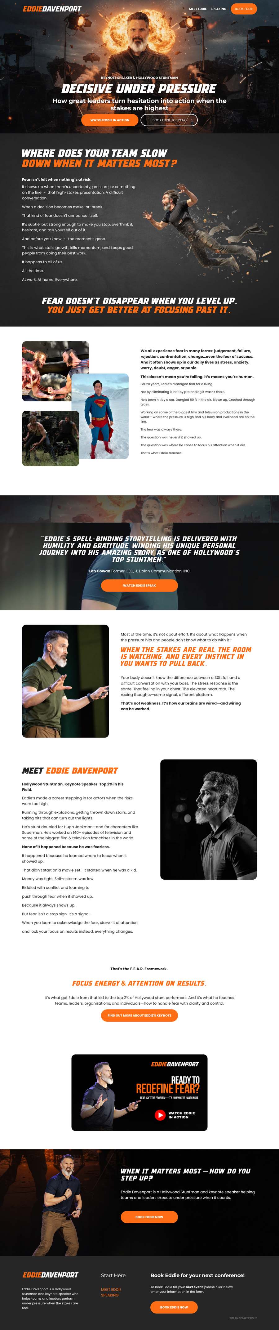 Full-length screenshot of Eddie Davenport's speaker website designed by SpeakerWebsites.com