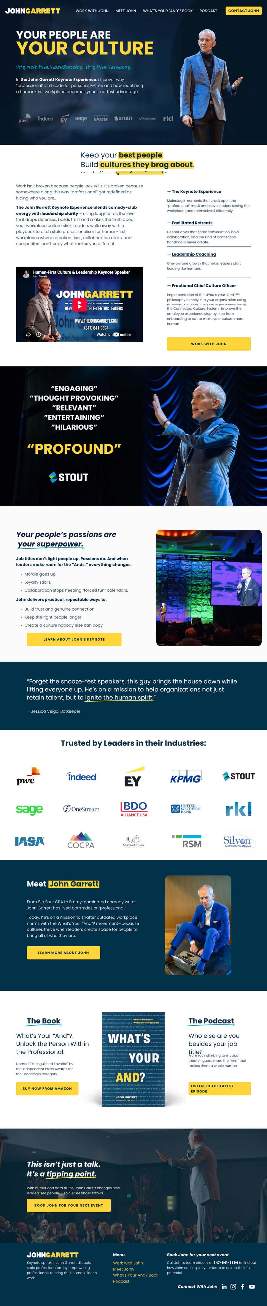 Full-length screenshot of John Garrett's speaker website designed by SpeakerWebsites.com