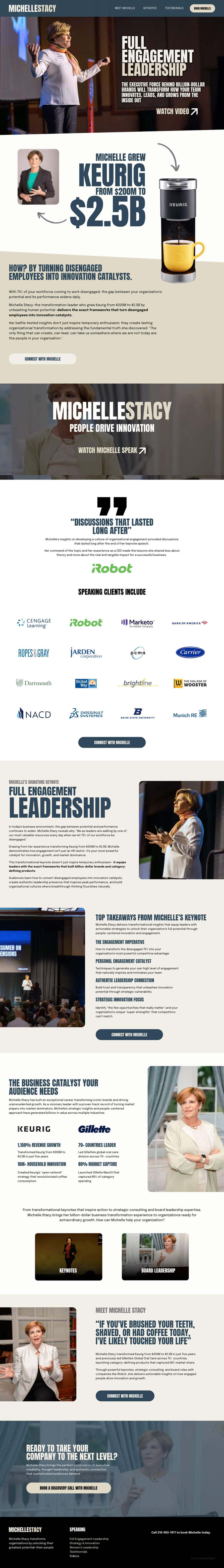 Full-length screenshot of Michelle Stacy's speaker website designed by SpeakerWebsites.com
