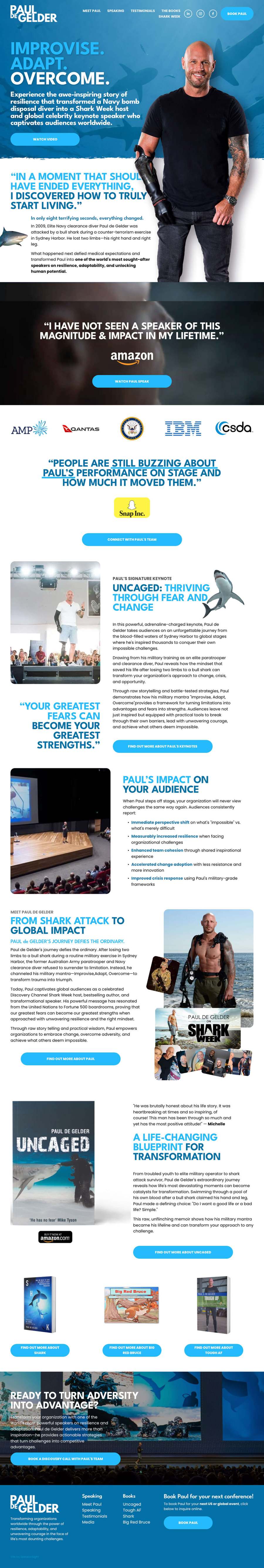 Full-length screenshot of Paul de Gelder's speaker website designed by SpeakerWebsites.com
