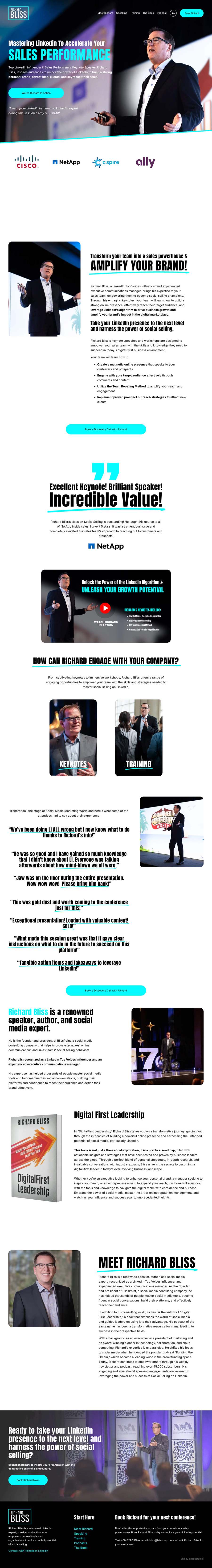 Full-length screenshot of Richard Bliss's speaker website designed by SpeakerWebsites.com