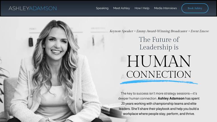 Ashley Adamson speaker website designed by SpeakerWebsites.com