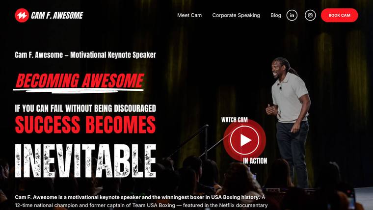 Cam F. Awesome speaker website designed by SpeakerWebsites.com